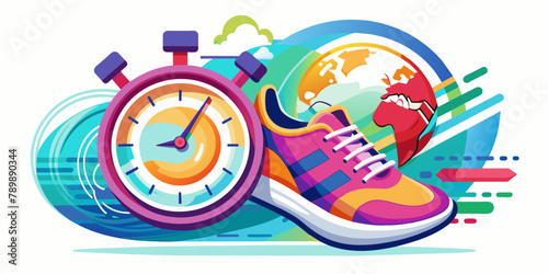 Sneaker and stopwatch, world theme, June 5. Global Running Day concept.