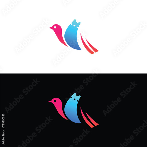 Ticket bird logo design vector. colorful bird logo