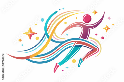 Stylized runner with stars, colorful, June 5. Global Running Day concept.