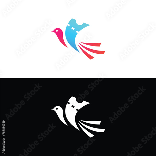Ticket bird logo design vector. colorful bird logo