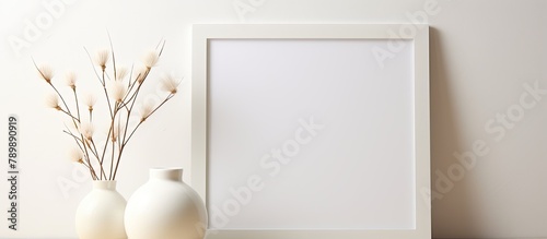 White vase and frame on table © 2rogan