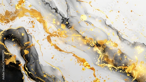 Gold abstract black marble background art paint pattern ink texture watercolor white fluid wall. Abstract liquid gold design luxury wallpaper nature black brush oil modern paper splash painting water © Otseira