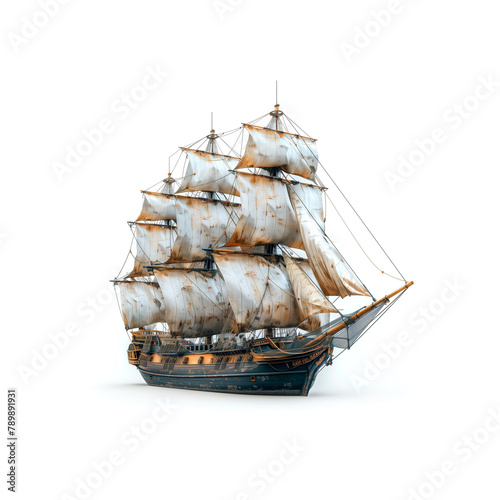 Old Sailing Ship on White Background. Generative AI