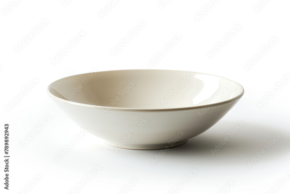 Simple Ceramic Bowl with Elegant Curve Isolated on White Background, Minimalist Kitchenware Simple Ceramic Bowl with Elegant Curve Isolated on White Background, Minimalist Kitchenware