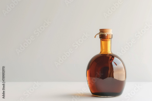 Classic Glass Maple Syrup Bottle with Cork on a Clean Neutral Background with Space for Text