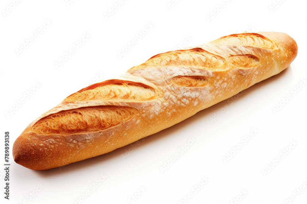 Classic French Baguette Bread with Artisan Crust Isolated on White Background Classic French Baguette Bread with Artisan Crust Isolated on White Background