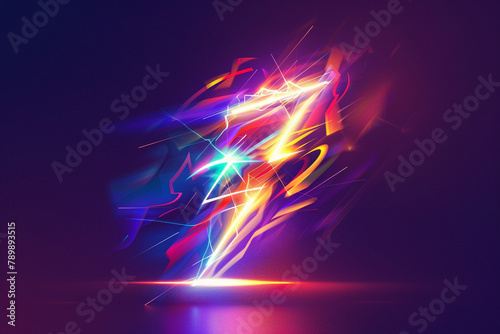 A stylized lightning bolt in vibrant neon colors.