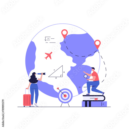 Foreign student learning in international high school. Concept of abroad study, global education, student exchange program, educational tourism. Vector illustration in flat design for web banner