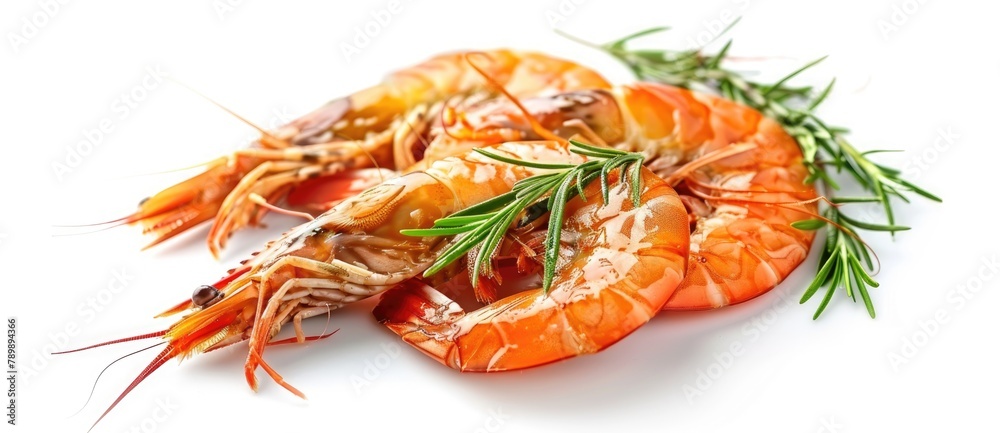 Boiled or fried shrimps on white background Boiled or fried shrimps on white background