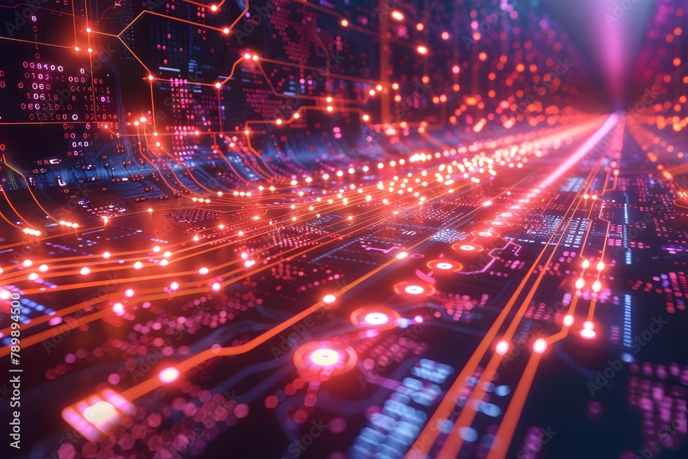 Illuminated Futuristic Background With Glowing Lines and Dots. Generative AI