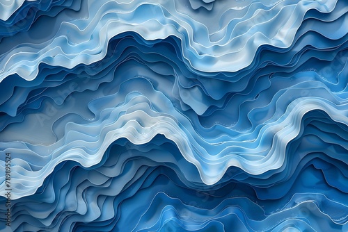 Abstract Blue and White Background With Wavy Lines. Generative AI