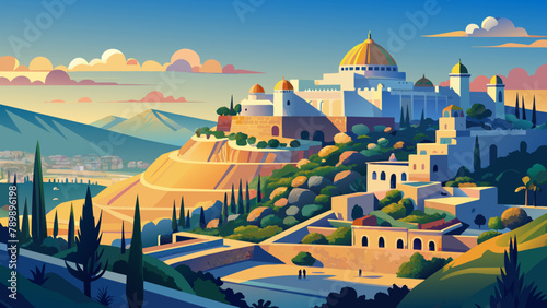 Mount of Olives: digital vector illustration in bright colors.Colorful Mount of Olives: vector illustration of architectures.Vector landscape of the Mount of Olives.made in bright colors. web design © Алишер