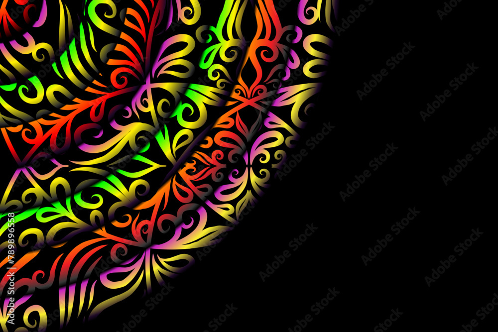 Beautiful colourful batik ethnic dayak ornament line art pattern background