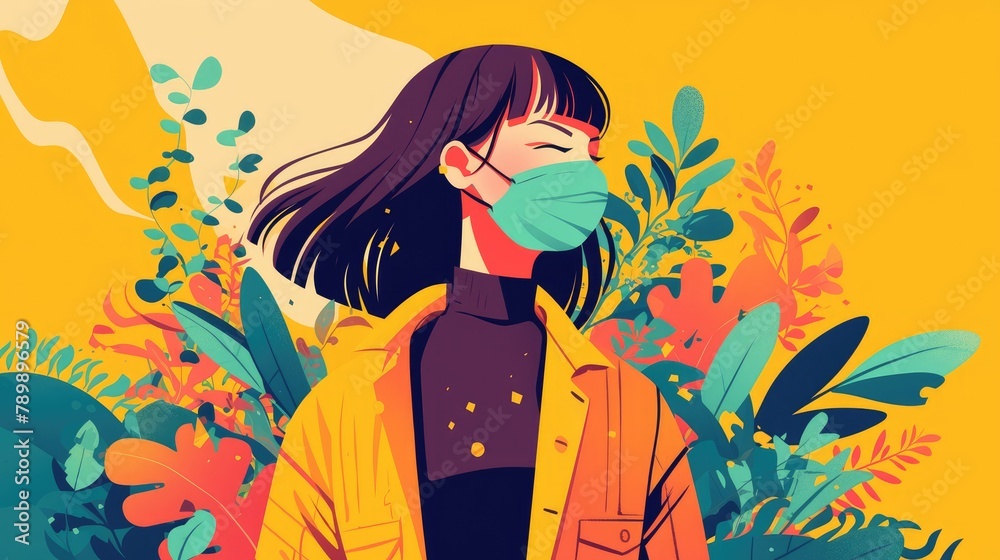 A whimsical business character in a face mask depicted through a vibrant cartoon rendering A whimsical business character in a face mask depicted through a vibrant cartoon rendering