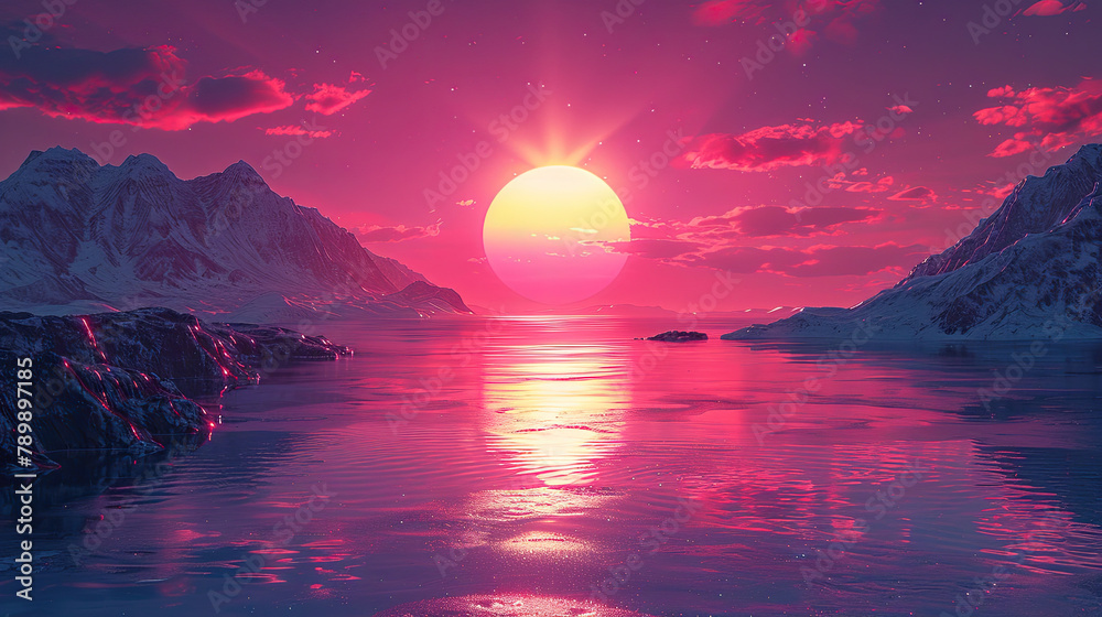 Fototapeta premium A digital canvas that only accepts paint made from light, allowing artists to paint with the colors of the sunrise and sunset