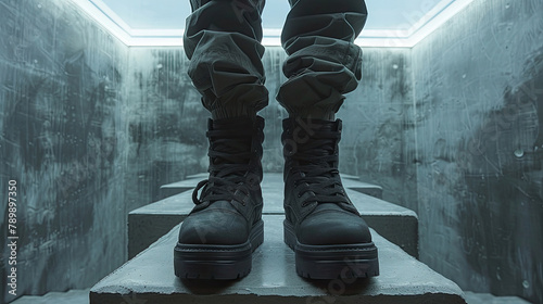 A pair of boots that allow the user to walk on walls and ceilings, challenging the laws of gravity and perspective photo