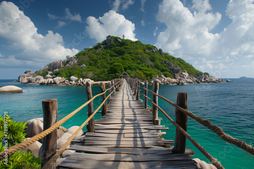 photo wooden bridge at koh nangyuan island