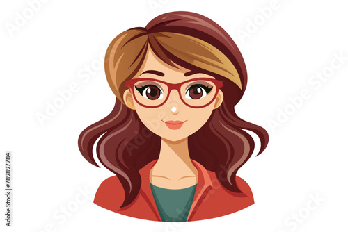 Beautiful young woman with brown hair and glasses. Vector illustration.