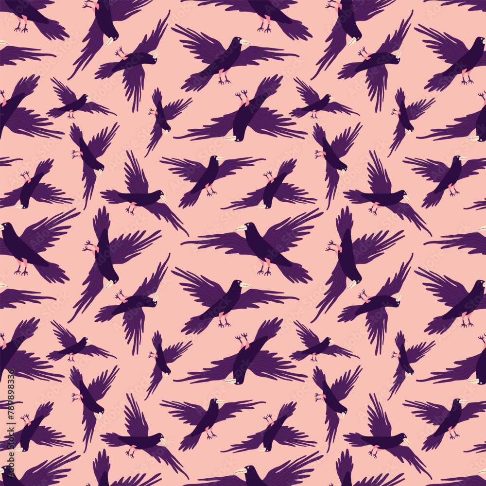 A pattern of birds with purple feathers A pattern of birds with purple feathers