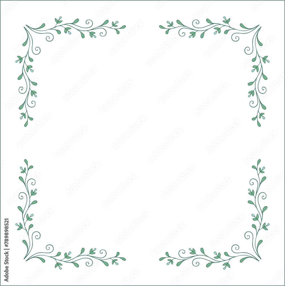 Round green vegetal ornamental frame with leaves, decorative border, corners for greeting cards, banners, business cards, invitations, menus. Isolated vector illustration.
Round green vegetal ornamental frame with leaves, decorative border, corners for greeting cards, banners, business cards, invitations, menus. Isolated vector illustration.