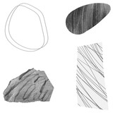Scribble strokes and gray stone textures design element collection transparent png