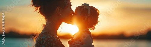 Mother's Love: Silhouette of a Young Mother Kissing Her Little Child Tenderly © hisilly