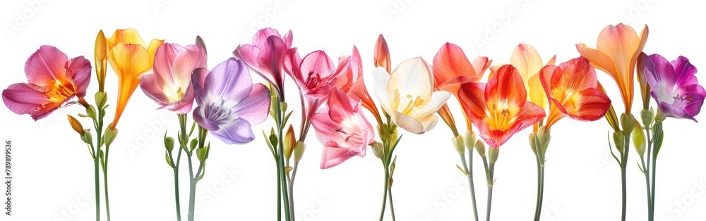 Freesia Blooms: A Stunning Set of Flowers on White Background