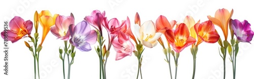 Freesia Blooms: A Stunning Set of Flowers on White Background