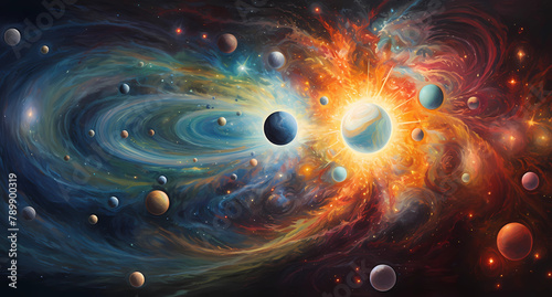 painting of the solar system, with planets © Asep