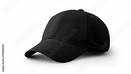 black baseball cap mockup front view, png file of isolated cutout object with shadow on transparent background