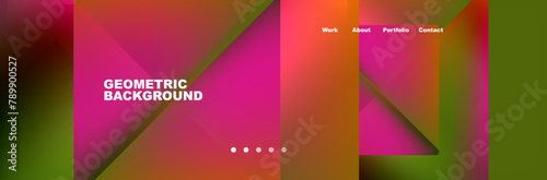 A vibrant geometric background featuring triangles and lines in shades of purple, violet, pink, and magenta. The design resembles a closeup pattern inspired by terrestrial plants