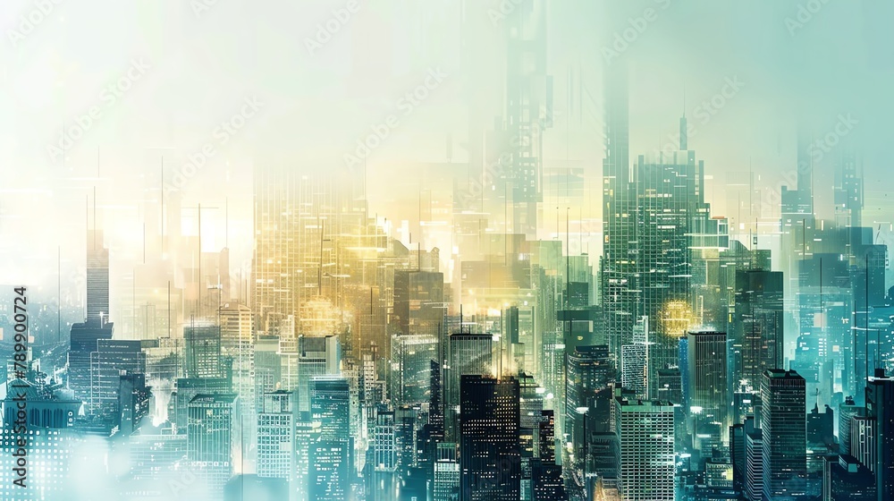 Futuristic cityscape with buildings merging into a seamless blend, illustrating urban fusion and architectural innovation