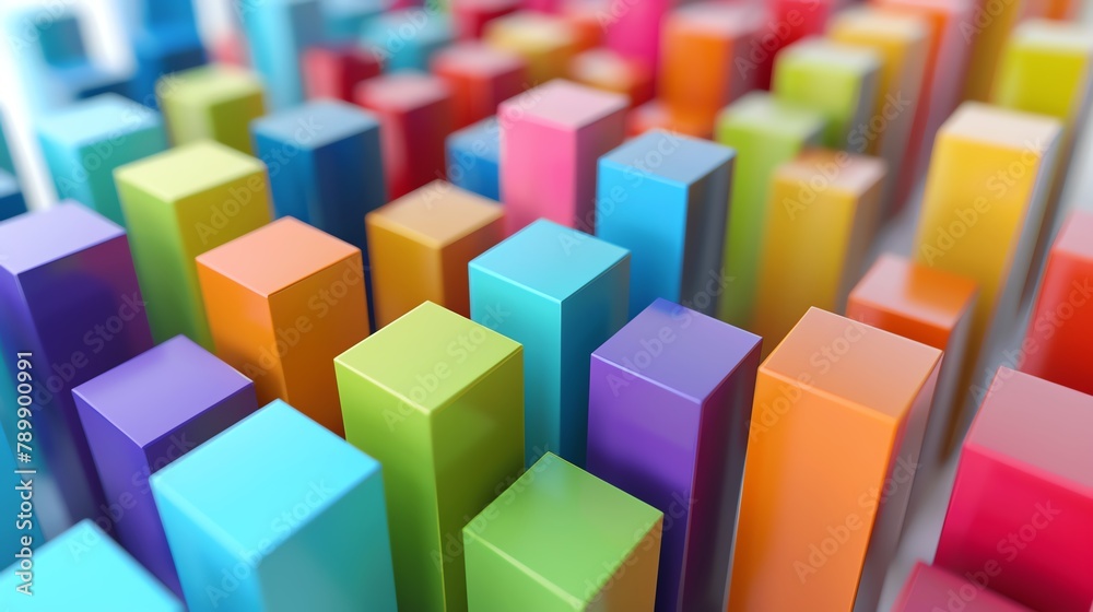 Obraz premium 3D graph showing business growth, colorful bars isolated against a white backdrop, emphasizing data visualization