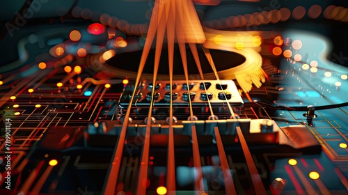 Guitar strings and musical synthesis circuits enhancing sound output photo