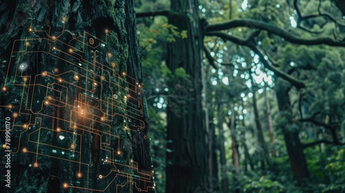Tree bark and environmental monitoring circuits detecting forest health