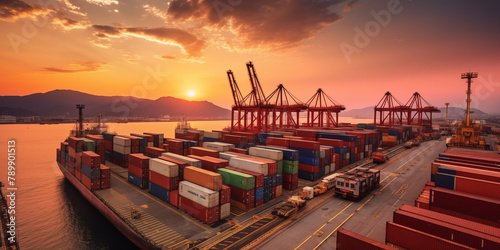 Aerial View of a Bustling Container Terminal