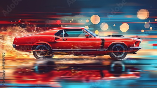Ai illustrazione dai colori vivaci di vetture che corrono, moderne sportive e vintage 08 photo