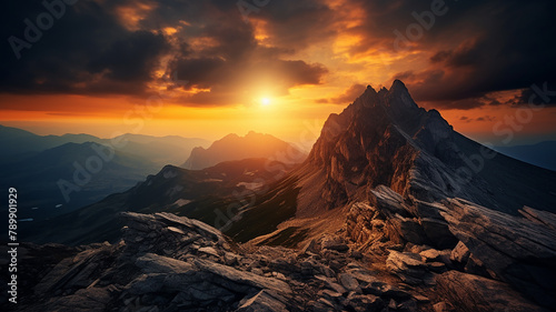 closeup of sunset in the mountain peak