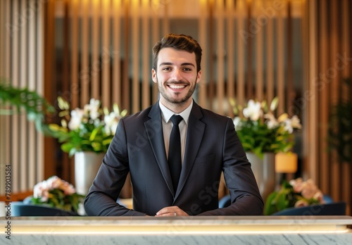 Hotel Receptionist Greeting with a Smile