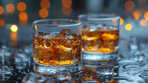 Tableware and drinkware with two glasses of Tennessee whiskey on the rocks © Валерія Ігнатенко