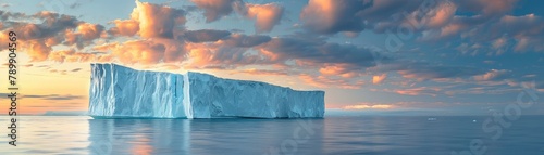 Majestic iceberg floating in a calm ocean with clouds above © Vodkaz