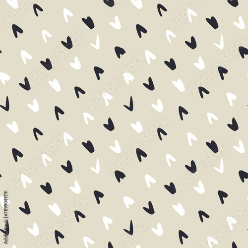 Monochrome dark blue and beige seamless pattern with organic sketchy stripes. Vintage folk background.