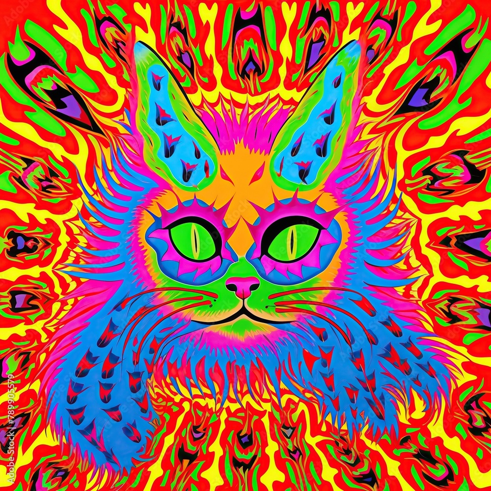 Psychedelic Cat, Psychedelic patterns over a cat's fur, vibrant Psychedelic Cat, Psychedelic patterns over a cat's fur, vibrant