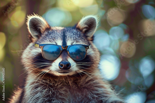 A raccoon with a touch of playfulness, its sunglasses reflecting a world full of possibilities.