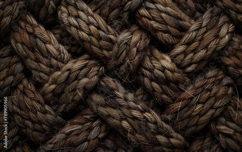 A close up of a knotted rope with a brown color