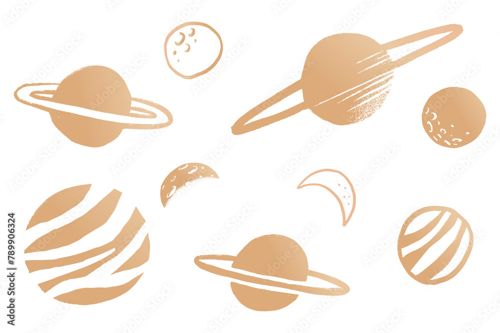 Golden png solar system galactic doodle sticker Golden png solar system galactic doodle sticker
