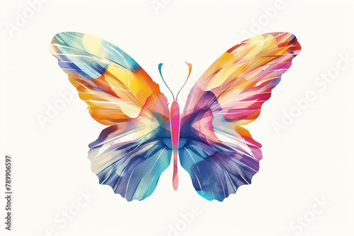 A vibrant butterfly logo, its wings displaying a kaleidoscope of colors against a pristine white backdrop.