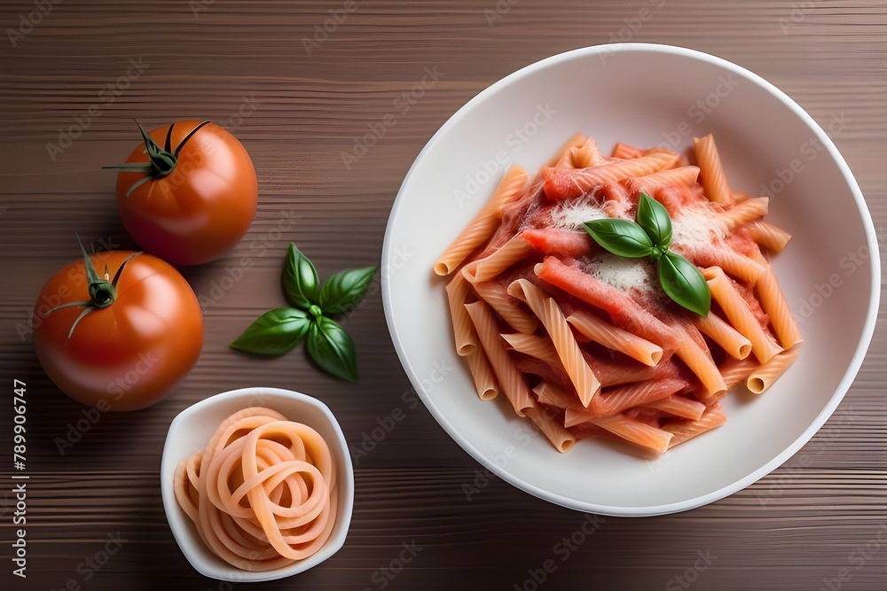 tomato pasta in the white bowl