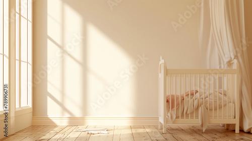 copy space, stockphoto, detailed photography of a baby bedroom mockup. Beautiful decorated baby bedroom. Background photo for birth card, inviatation, greeting card. Teddy bear in the room.