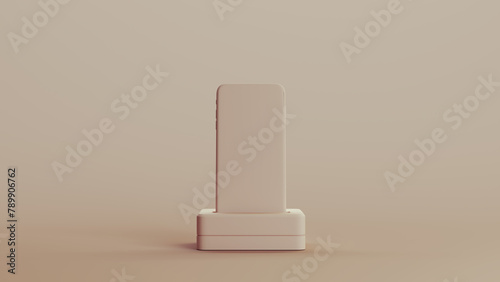 Slim phone charger desk screen neutral backgrounds soft tones beige brown background 3d illustration render digital rendering